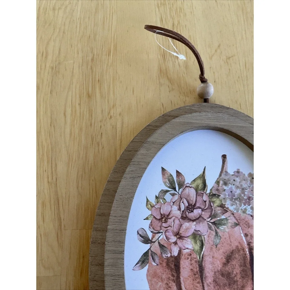 Fall Pumpkins Oval Wall Art Thanksgiving Wall Hanging Framed Canvas Orange
